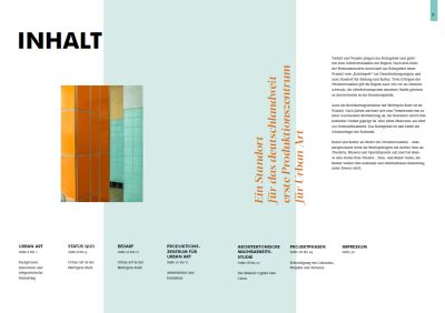 Inhaltsseite von der Projektbroschüre „Produktionszentrum für Urban Art“
