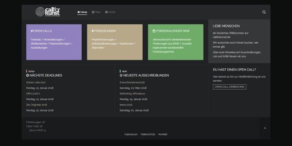 Screenshot der Webseite callforkunst.de
